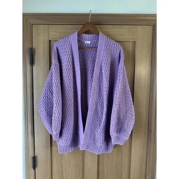 Zyia Active Lilac Petra Chunky Knit Cardigan Puff Sleeves Women’s size Small - Picture 2 of 15
